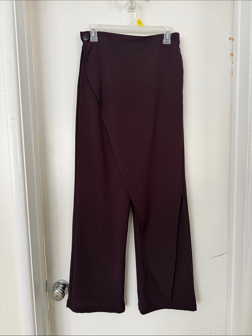 Wide-Leg Wrap-Front Pants in Deep Plum